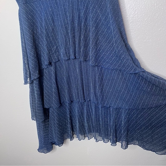 Siren Lily Navy Silver Threading Sparkle V-Neck Tiered Dress 3X Short Sleeve - Picture 5 of 11